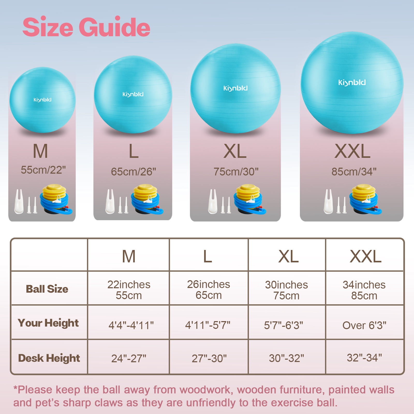 kisnbld Exercise Ball, Extra Thick Yoga Ball with Pilates Bal & Foot Pump, 3 Sizes Anti-Burst Home, Gym & Office Workout Equipment for Yoga or Sitting