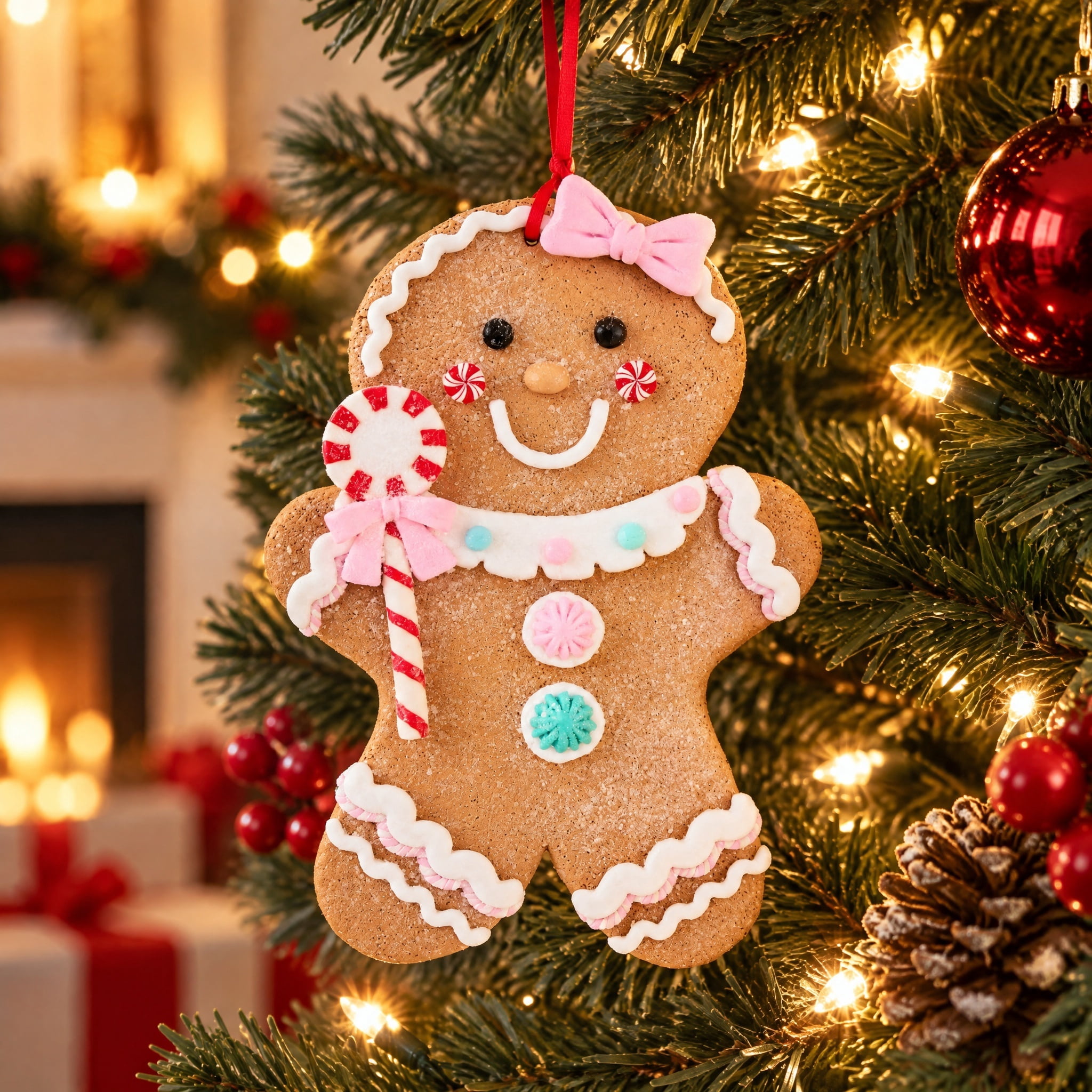 Multicolor Clay Dough Jumbo Gingerbread Girl Christmas Ornament, 7.8", by Holiday Time