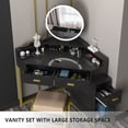thumbnail image 6 of Corner Vanity Set with Lighted Mirror, Makeup Dressing Table with Drawers, Cabinet and Cushioned Stool, Girls Vanity Desk for Bedroom (Black), 6 of 8