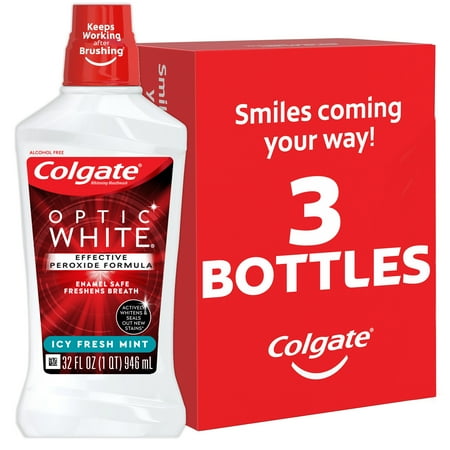 ((EXP; 12/2024))Colgate Optic White Whitening Mouthwash Fresh Mint 32 fl oz 3 Pack