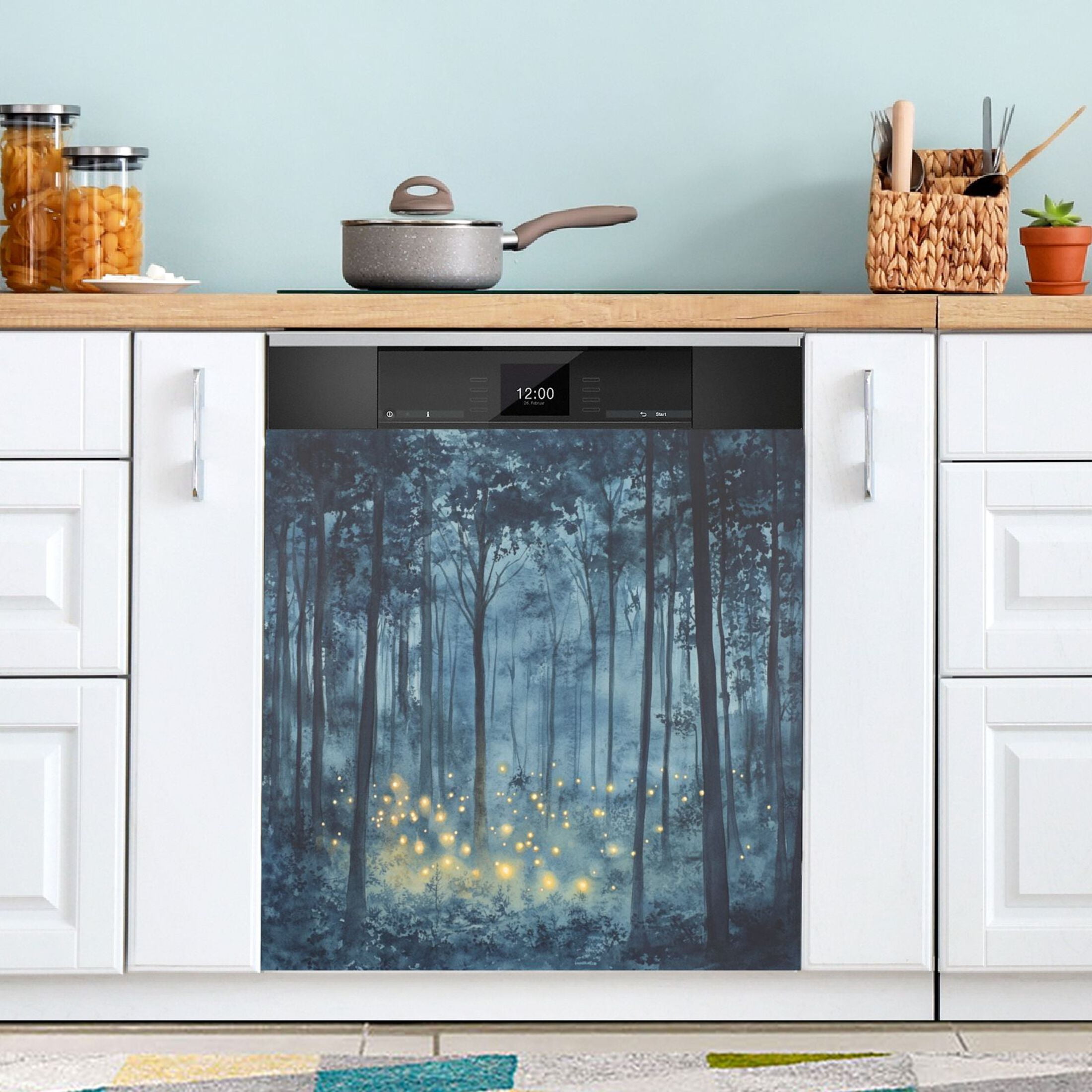 Dishwasher Magnetic Sticker 23x26 Inch Refrigerator Magnetic Sticker Washing Machine Magnetic Sticker Kitchen Panel Magnetic Sticker Home Decor Blue Firefly Forest