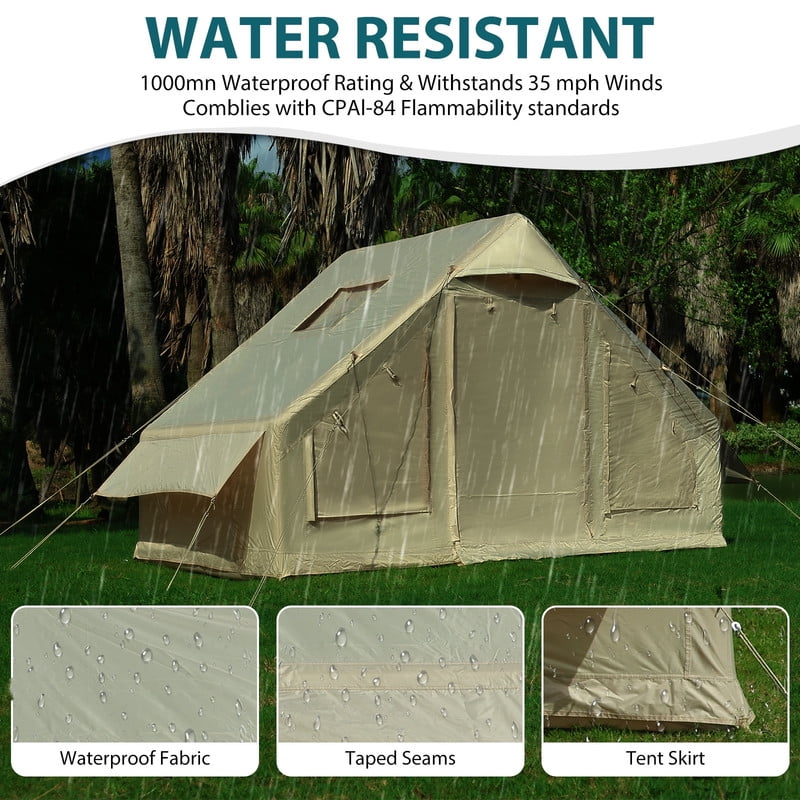 Inflatable Camping & Glamping Tent for Adults, Quick-Setup Blow-Up Tent with Air Pump, 2-in-1 Valve, Chimney Port, Waterproof & Windproof (68SF)