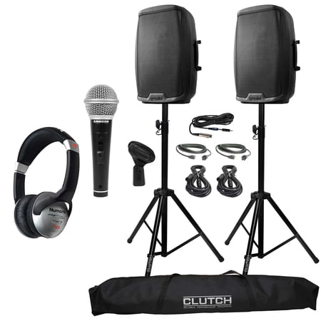 (2) Gemini AS-1500BLU Active Speakers with 15 Woofers & USB/SD/Bluetooth MP3 Players Plus Package