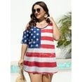 thumbnail image 5 of KimSoong Women Plus Size Cold Shoulder American Flag T-Shirt 4th of July Tee USA Flag Print Shirt Patriotic Tee Tops, 5 of 8