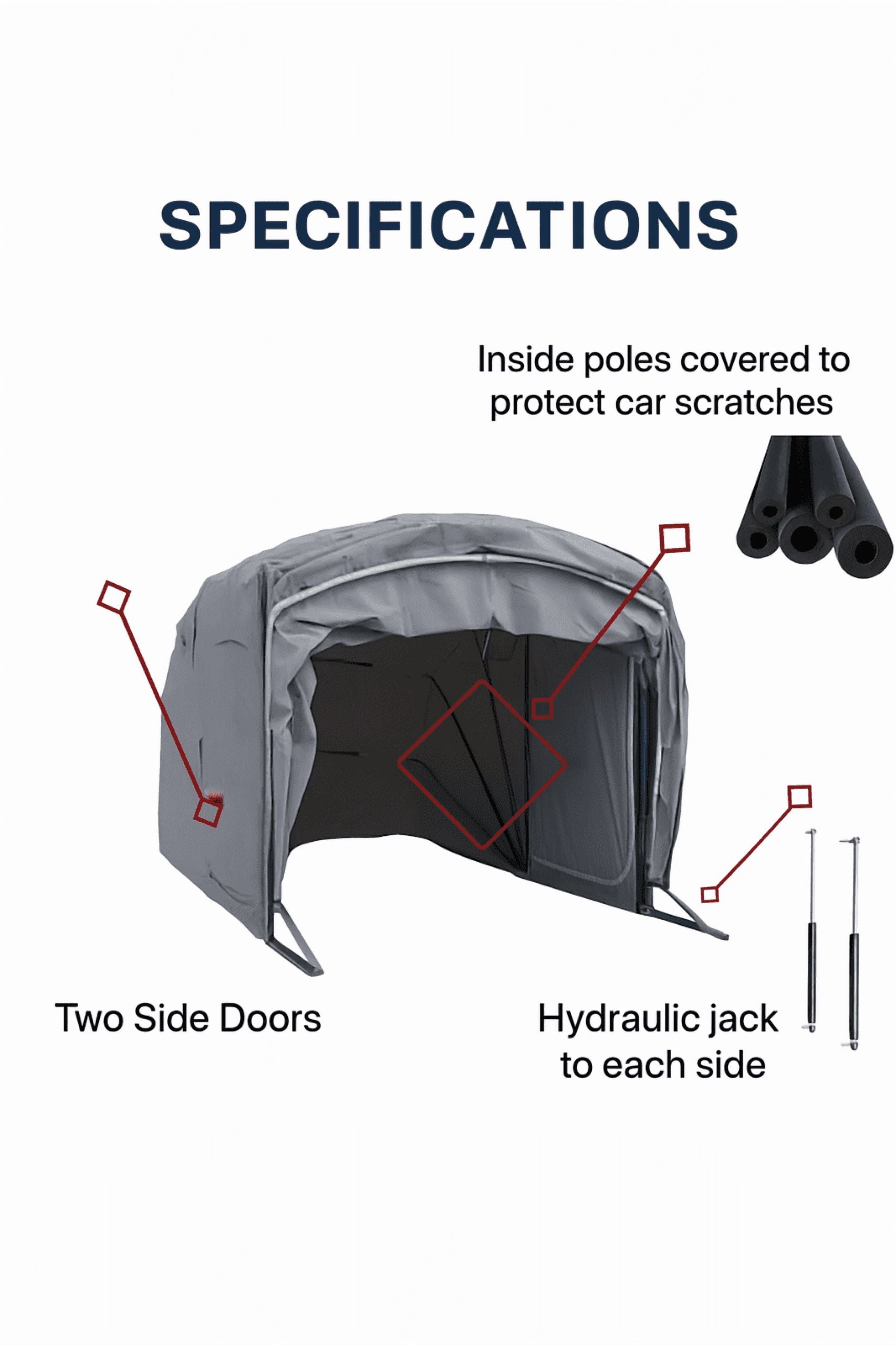 Ikuby Large Plus Carport for Truck SUV RV – Heavy-Duty Galvanized Frame, Waterproof Oxford Cover, Fits Ford F-150 / RAM 1500 / Silverado 1500 / Class B RV (L256.9 × W106.3 × H106.3)