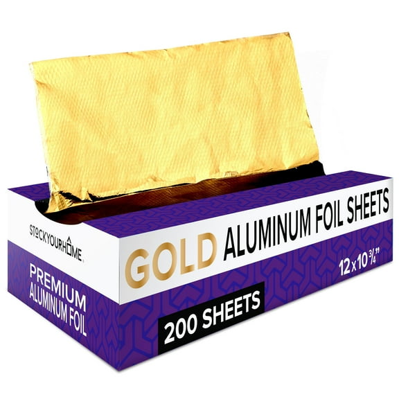 200 Count Pre-Cut Deli Gold Aluminum Foil Sheets, 12” Heavy Duty Gold Pop Up Foil Sheets for Restaurant, Disposable Foil Sheets for Food, Gold Foil Sheets for Burrito, Hot Dog or Sandwich