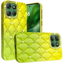 For Moto G Power 2026/2025 Floral Joy Glitter Shimmer Leather Feel Thick TPU Case - Yellow/Green