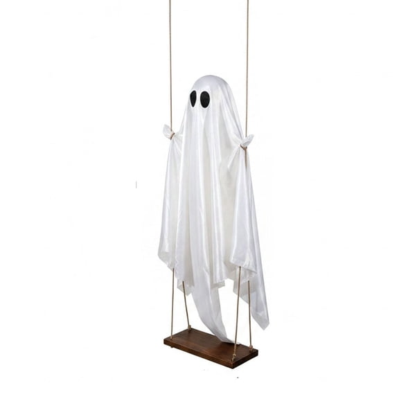 JWZZYD Halloween Decorations Outdoor, 10FT Large Hanging Ghost Swing, White Cloth Ghost Ornament on Wooden Swing, Spooky Outdoor Tree Porch Yard Fall Party Hanging Decoration