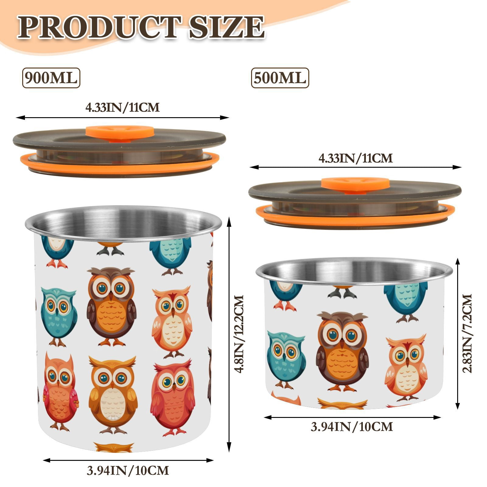 Owl Prints Cartoon Airtight Coffee Bean Canister 30oz Food Storage Containers with Lids For Gournd, Tea, Sugar, Flour, Rice, Cereal, Candy Cookie Jar