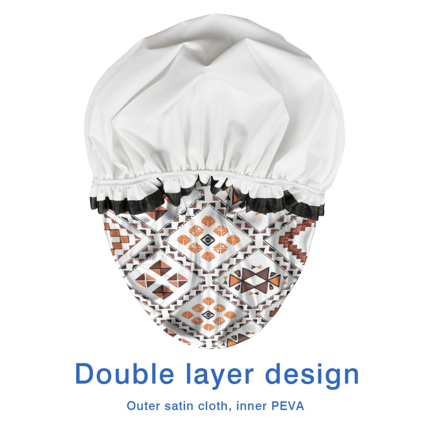 Shower Caps,Brown Geometric Diamond Pattern Waterproof Shower Cap for Women 4 Pieces,Double Reusable Hair Cover for Shower PEVA Elastic Stretch Hem