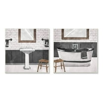 Stupell Industries Modern Country Bathroom Interior Still Life Black White Wall Plaque Design by Milli Villa, 2 Piece, 12" x 12"