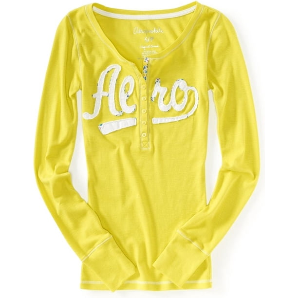 Aeropostale Womens Script Henley Shirt, Amarillo, X-Large Aeropostale henley