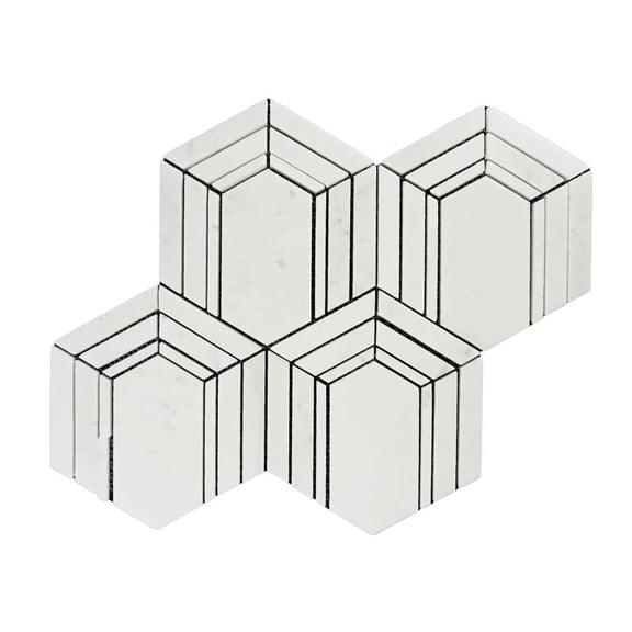 The Tile Life Argos Peak 12" x 14" Carrara and Thassos Polished Marble Mosaic Floor and Wall Tile, 1 Sheet