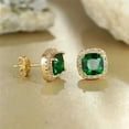 thumbnail image 2 of Gems Jewels 1.55 Ct Cushion Cut Emerald & Diamond Womens Stud Earring's 14K Yellow Gold Plated 925 Sterling Silver For Women's, 2 of 4