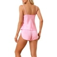 thumbnail image 3 of Conjuntos de pijamas de satén para mujer INSPIRE CHIC, top de tirantes con pantalones cortos, 2 piezas, ropa de dormir, conjunto de pijama de seda, XL, rosa, 3 of 5
