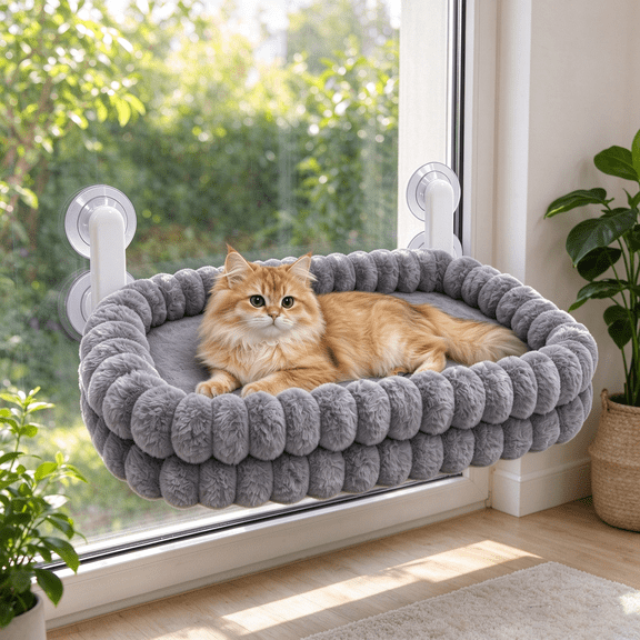 Cat Bed for Window, Cat Window Perch, Foldable Cat Window Perch, Suction Cup Cat Window Hammock with Soft Plush Nest, Hanging Window Cat Bed, Soft Plush Cat Hammock, Holds up to 40 Lbs