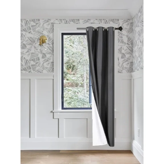 Gorgeous Home Linen Charcoal 1-Piece Solid Blackout Grommet-Top Window Curtain Panel 37" W X 95" L