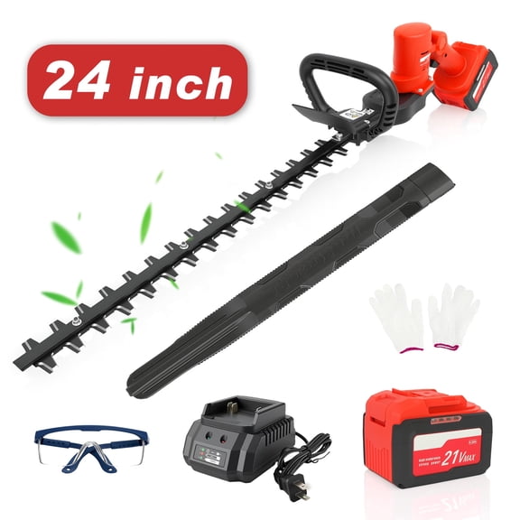 BAOKALER 24" Cordless Hedge Trimmer with Dual-Action Blades, Electric Hedge Trimmer with 21V 6.0Ah Battery & Charger for Yard Pruning