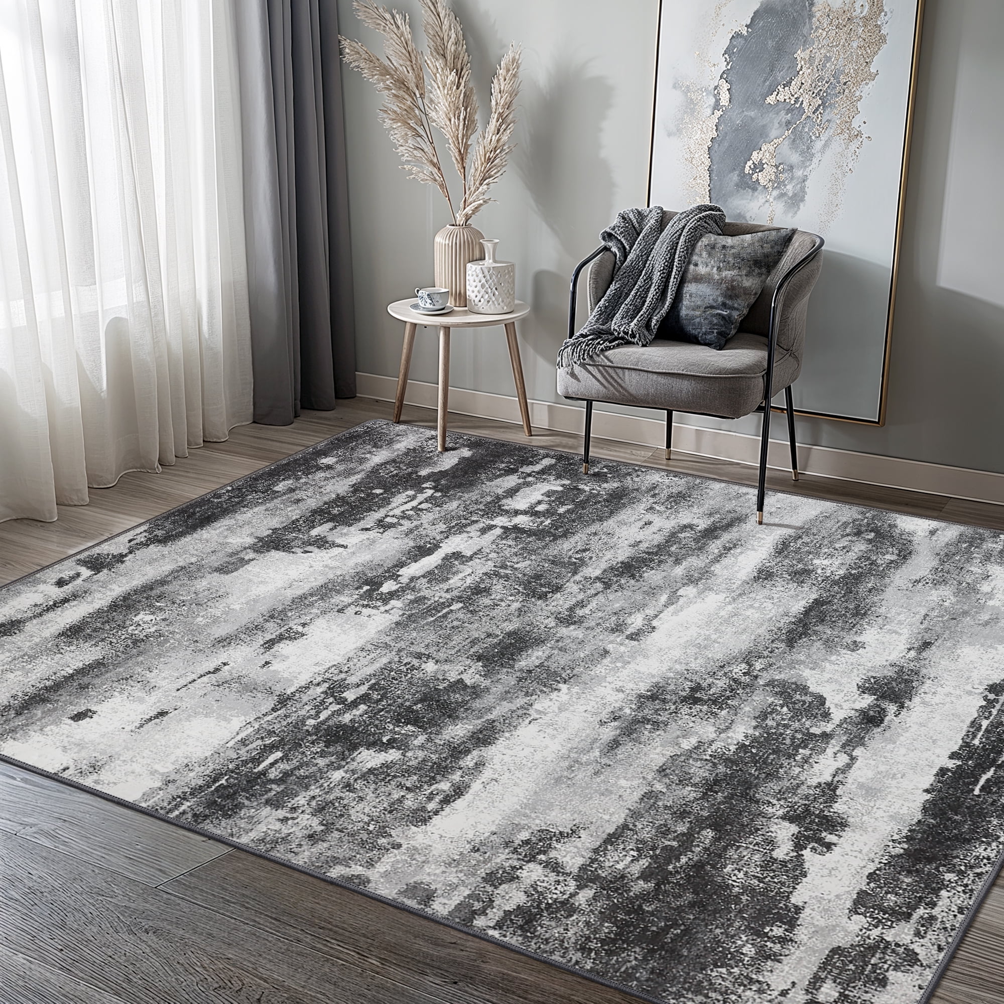 KUETH Modern Abstract Area Rugs 8x10 for Living Room Bedroom Stain Resistant Machine Washable Large Black Rug Soft Throw Rugs, Low-Pile Floor Carpet with Non Slip Backing for Dining Room