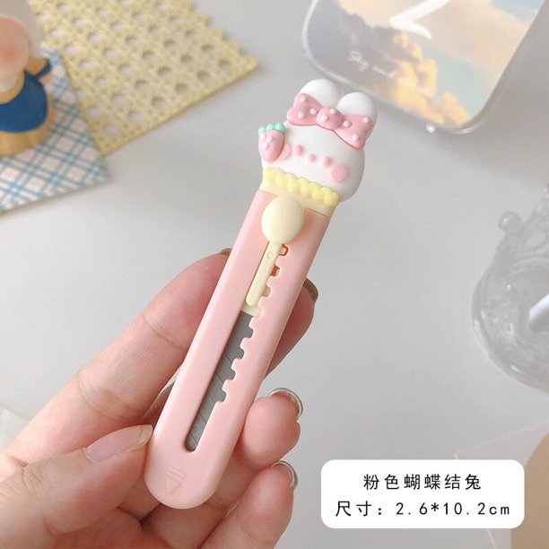 Mini cuchillo de bolsillo Kawaii para arte de conejo, caja exprés, cortador de papel, envoltura artesanal, hoja rellenable, papelería, gran oferta