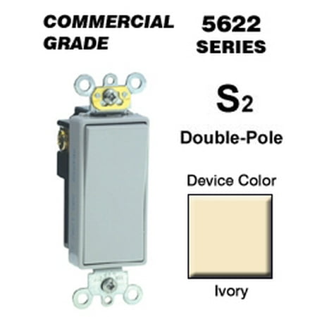 Leviton Ivory Double Pole Decora Plus AC Quiet Rocker Switch 021-05622-02I