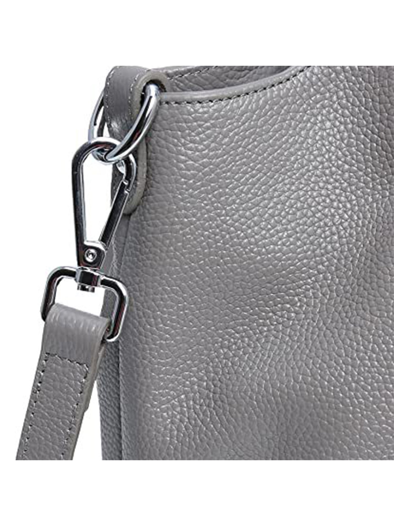 LUXUR Ladies Genuine Leather Top Handle Handbag Women Classic Satchel Crossbody Bags Purse Daily Portable Detachable Tote Grey