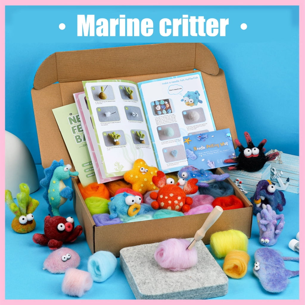JZROCKER Sea Needle Felting Set Sea Creature Wool Felted Set with Felting Needle Instruction Wool Roving for Beginner