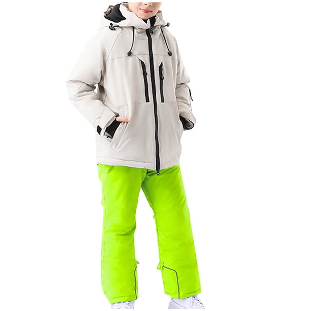 4-16 Years Kid's Solid Color Girls Boys Ski Suit Windproof Warm Solid Color Skiing Set Green
