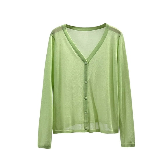 ShomPort Summer Cardigan for Women Lightweight Long Sleeve V Neck Button Down Shrug for Dresses L-4XL