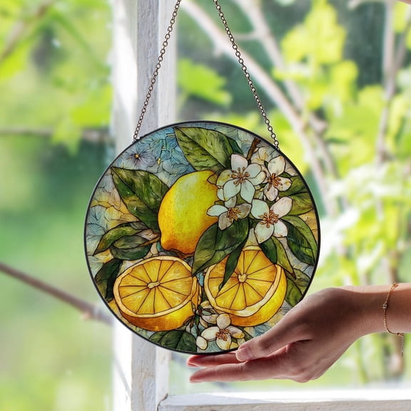 Lemon Glass Window Suncatcher, Fresh Fruit Kitchen Garden Decor, 3.5 in