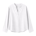 thumbnail image 4 of Casual Outfits for Women Casual Button V Neck Long Sleeve Shirts Oversized Solid Blouses Tops Womens Fashion Clothing, 4 of 4