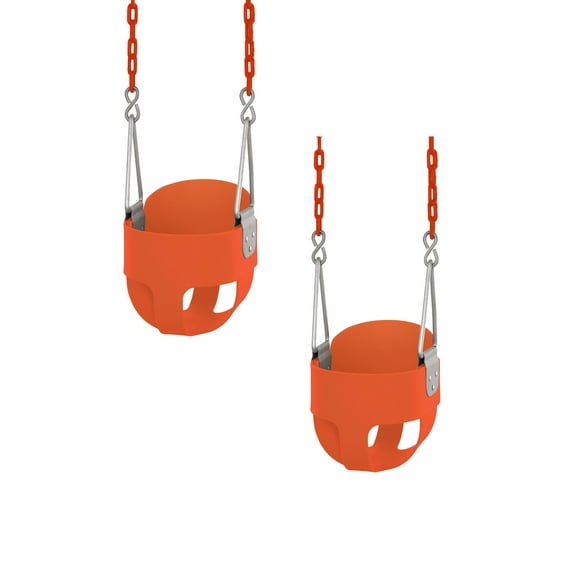 Outdoor Heights High Back Full Bucket Toddler & Baby Swing Set for Backyard Swing with Vinyl Coated Chain (2, Orange)