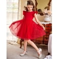 thumbnail image 4 of Oudiya Toddler Girls Tutu Red Dress Fluffy Ruffle Sleeve Dresses Summer Casual Tulle Party Sundress for Kids 5-6Y, 4 of 8