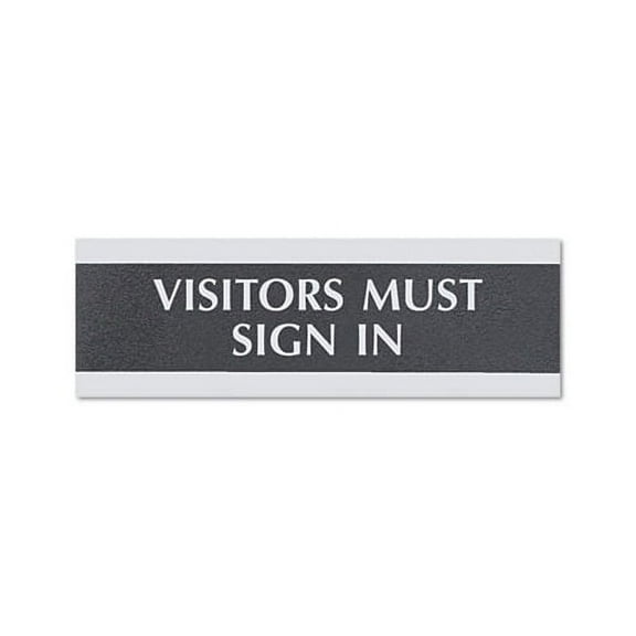 Headline Sign 4763 Century Series Office Sign- ''Visitors Must Sign In''- 9 x 1/2 x 3- Black/Silver