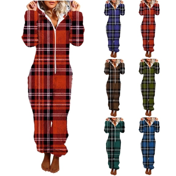 Taqqpue Womens Fleece Onesies Pajamas Jumpsuit Winter Keep Warm Sherpa Romper Sleepwear One Piece Zipper Hooded Playsuit Loungewear for Women