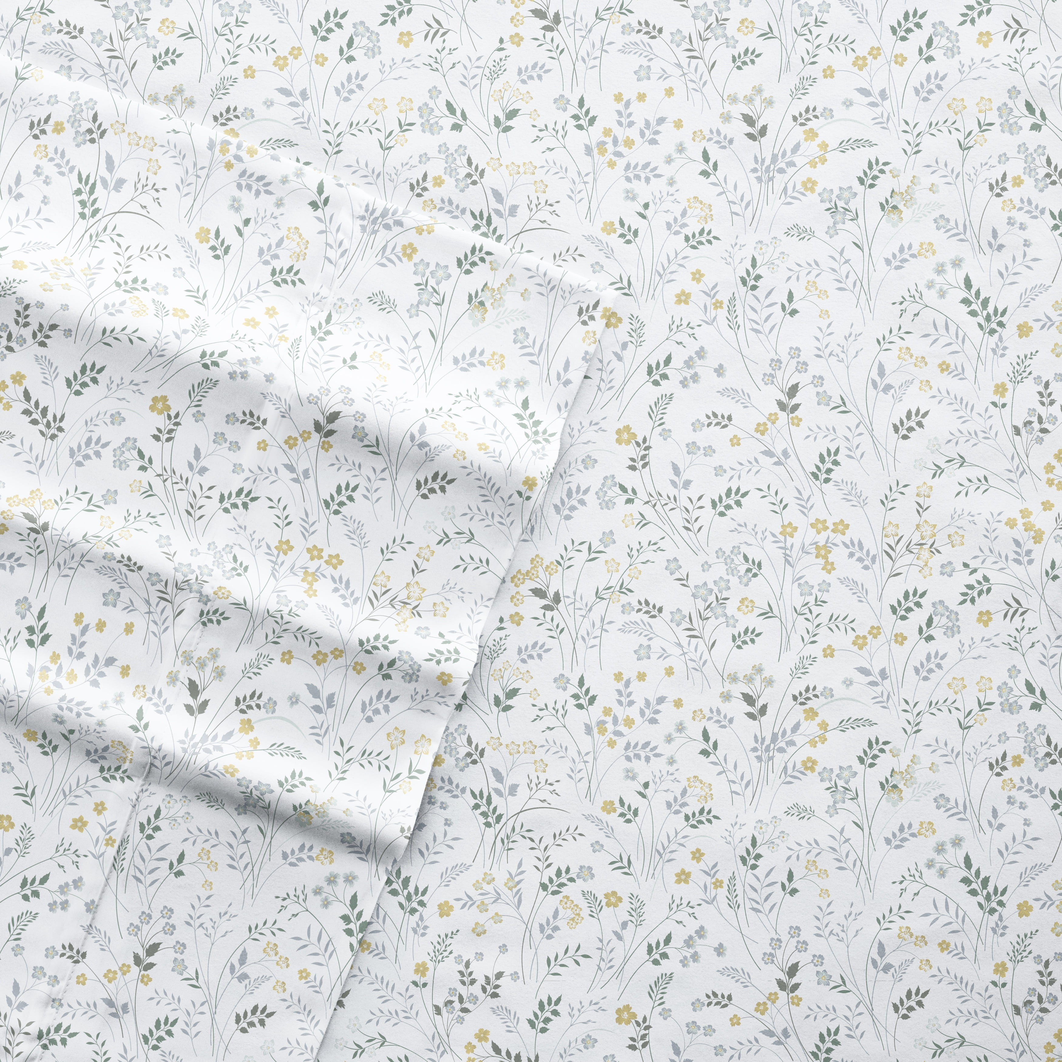 Noble Linens 4 Piece Pattern Microfiber Bed Sheets Set, Light Blue Wildflower, California King
