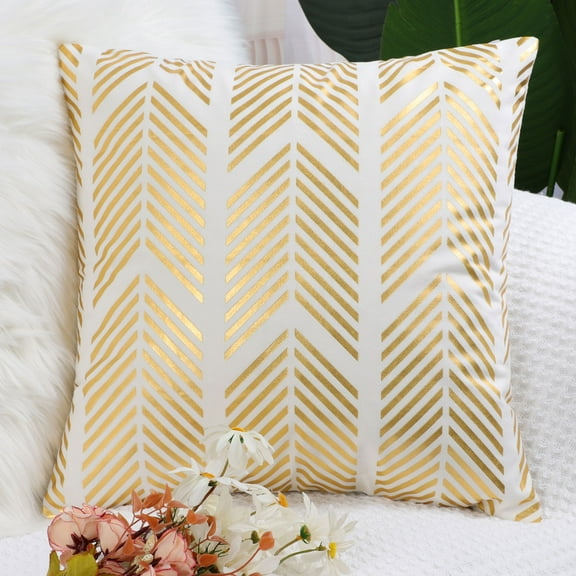 PiccoCasa Square Throw Pillow Cover, 18"x18", Gold Geometric