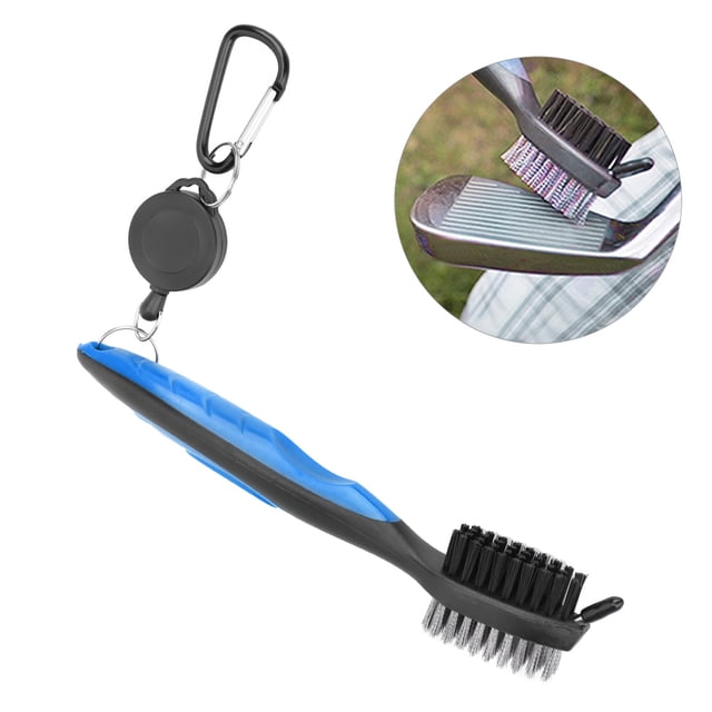 Cepillo limpiador multifuncional para palos de golf con cerdas dobles de nailon y acero, herramienta de limpieza azul
