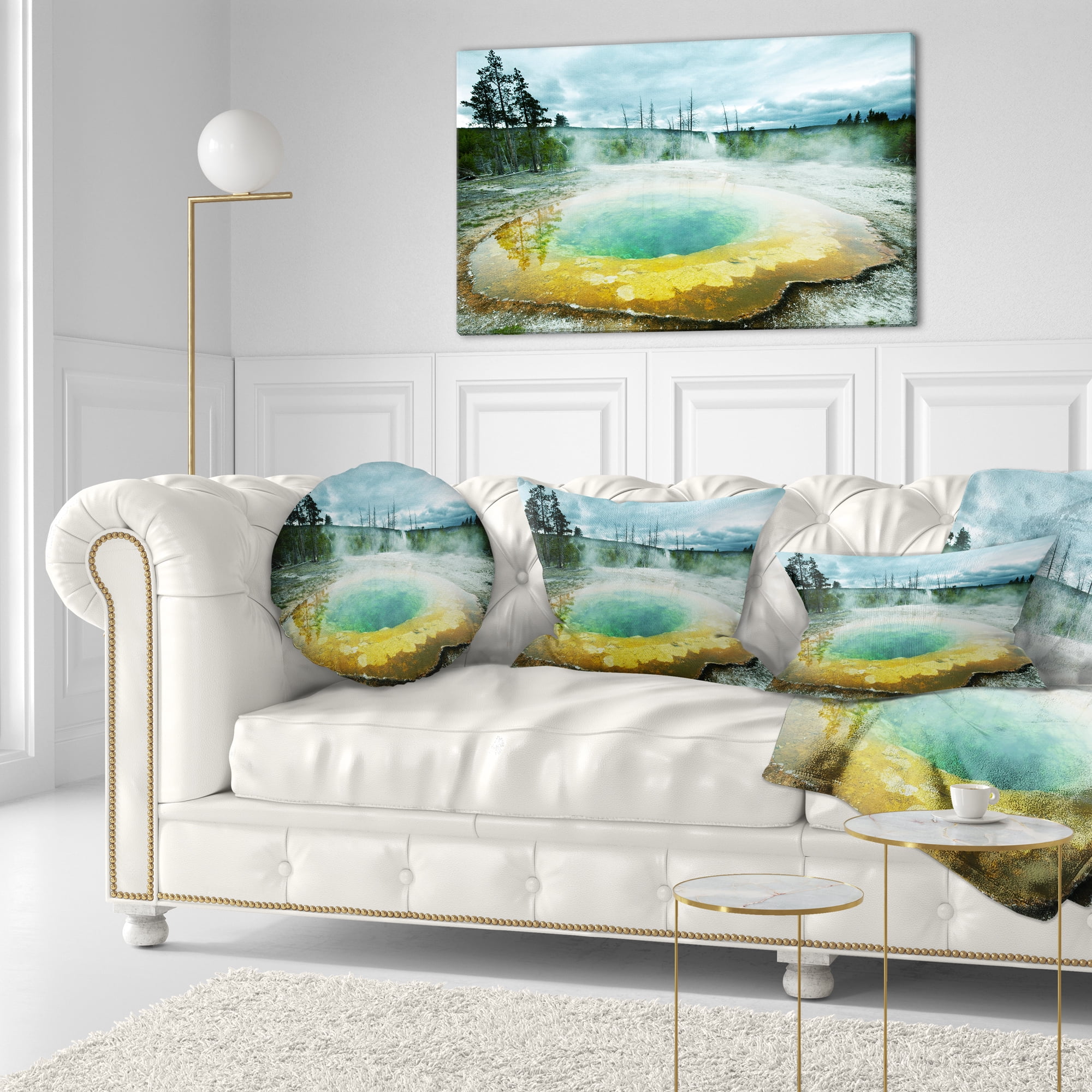 Designart Morning Glory Pool Under Clouds - Landscape Photography Throw Pillow - 12x20