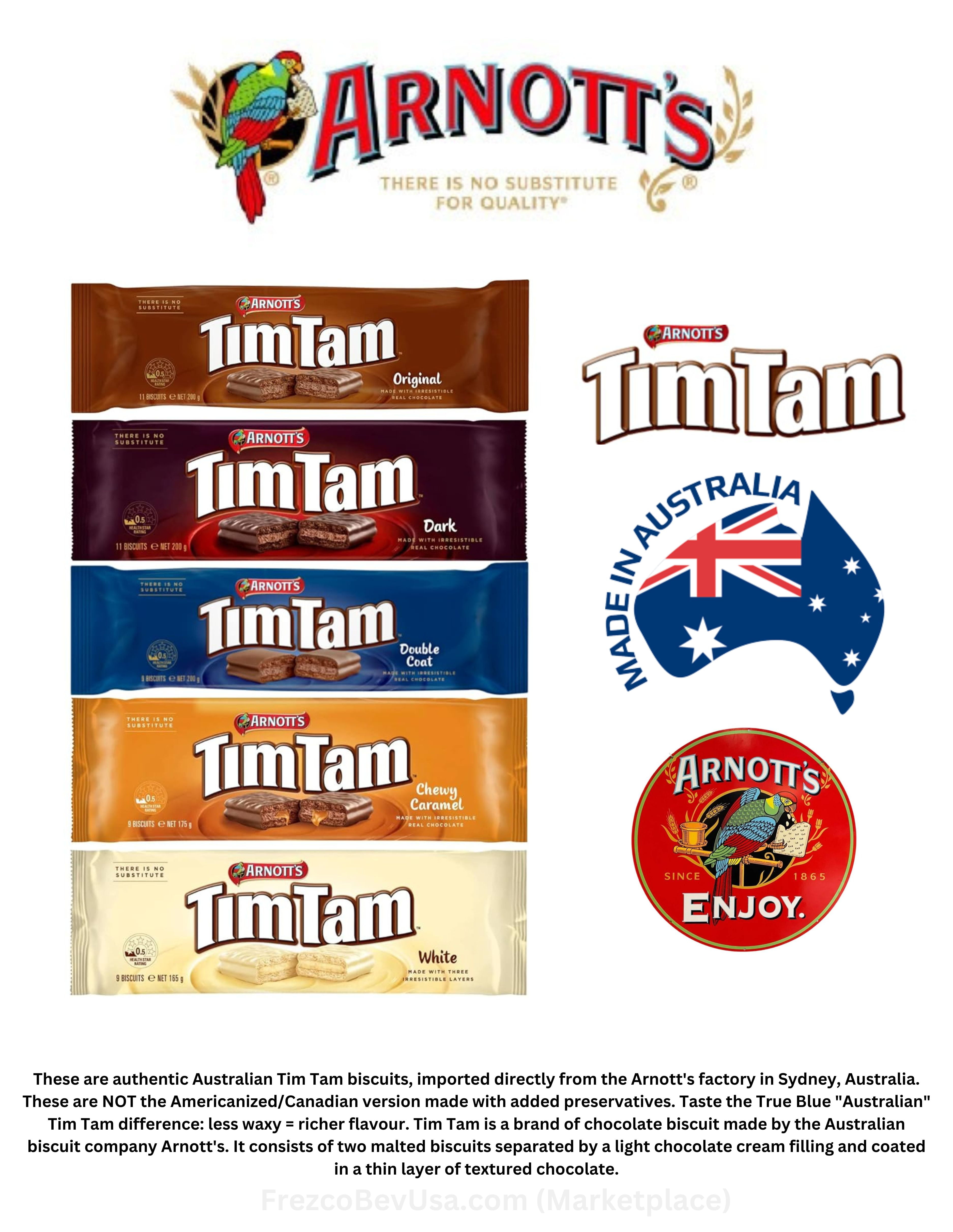 Arnott's Simpler - Tim Tam Chocolate Biscuits - 5 Pack - 1 x Original, 1 x Dark, 1 x Double Coat, 1 x Chewy Caramel, 1 x White Aussie Made & Loved ... Imported From Australia
