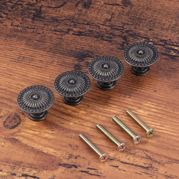 KONTONTY 4Pcs Vintage Furniture Handles for Wardrobes Dresser Hardware Black Knob