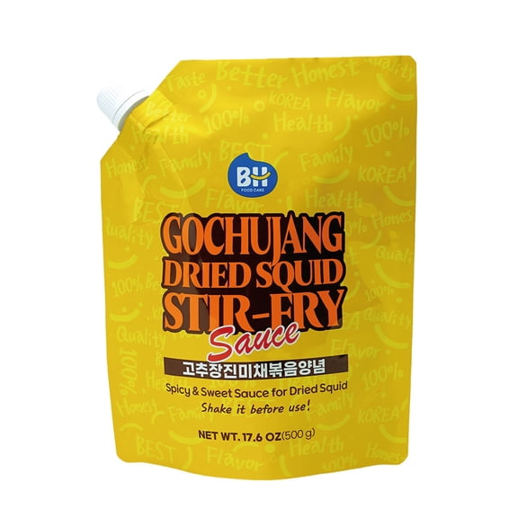 BH Food Care Gochujang Dried Squid Stir-Fry Sauce, Spicy and Sweet Korean Sauce, 17.6 oz
