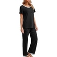 thumbnail image 2 of ZAXARRA Ensemble de Pyjama 2 Pcs pour Femmes Manches Courtes Col Rond Hauts Bande Élastique Pantalons Longs Ensembles de Nuit, 2 of 5
