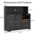 thumbnail image 2 of para Cocina, Cantina Bar Mueble para Casa con Luces LED, Toma de Corriente, Gabinete para Vinos Botellero y Copas, Gabinetes de Almacenamiento, 120 * 40 * 115cm (Negro), 2 of 8