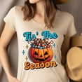 thumbnail image 4 of Women's Halloween T-Shirt, "Tis’ The Season" Candy-Filled Pumpkin Graphic Tee, Gold, Size M, 4 of 6
