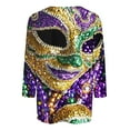 thumbnail image 4 of Jsaierl 3/4 Sleeve Tops for Women Plus Size Mardi Gras Mask Graphic Shirts Funny Crewneck T Shirt Blouses Trendy Carnival Themed T-shirts, 4 of 5