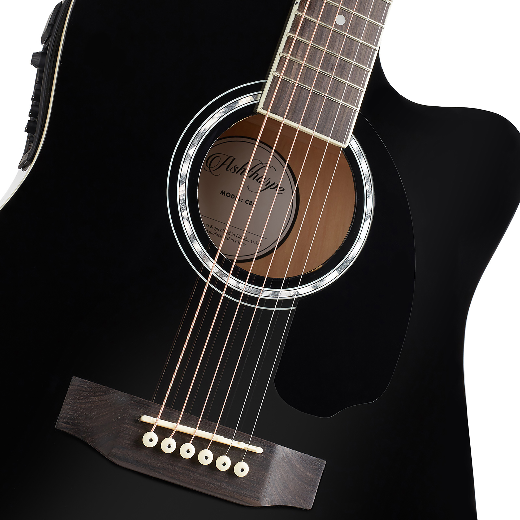 Ashthorpe Thinline Cutaway Acoustic Electric Guitar with 10-Watt Amp, Black