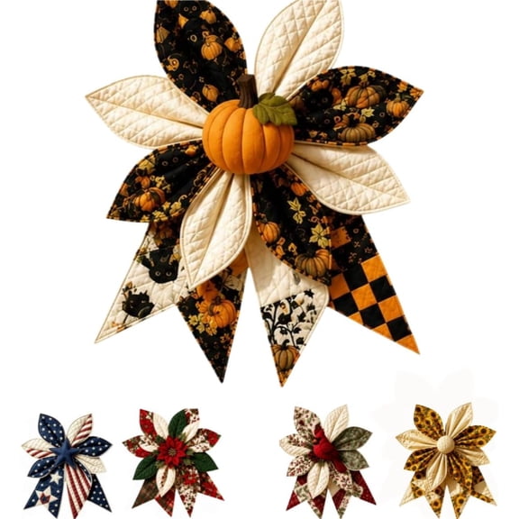 Large Patchwork Bow Sewing Kit, DIY Patchwork Kit with Pre-Cut Fabric Strips and Sewing Supplies, Farmhouse Quilted Bow Craft Set for Front Door Wall Window Porch Decor and Handmade Gifts