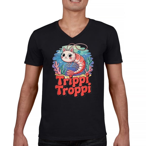 Trippi Troppi Shrim Cat Men's V-Neck T-shirt Italian Brainrot Gen Z Alpha Meme