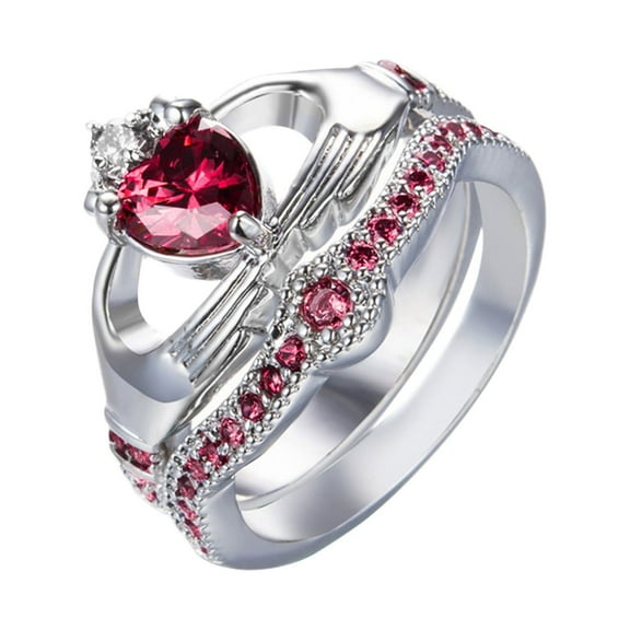 CILENON Thumb Rings for Women White Stone Ring, Handmade Luxury Cut, Wedding Engagement Jewelry Gift Ring Set for Women Anillos Para Mujer Wedding Ring(Red,8)